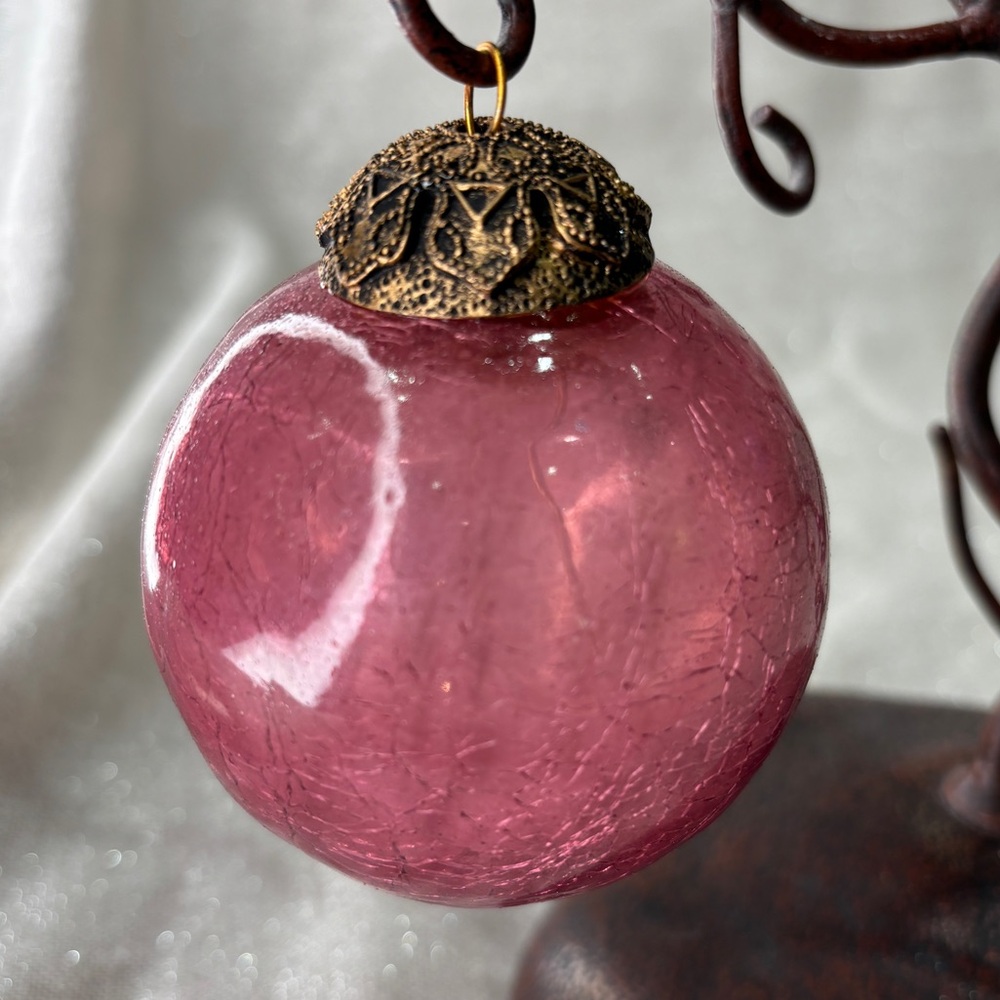 Vtg Heavy Mercury Crackle Glass Silver Christmas Ornament Mirrored Kugel Glass